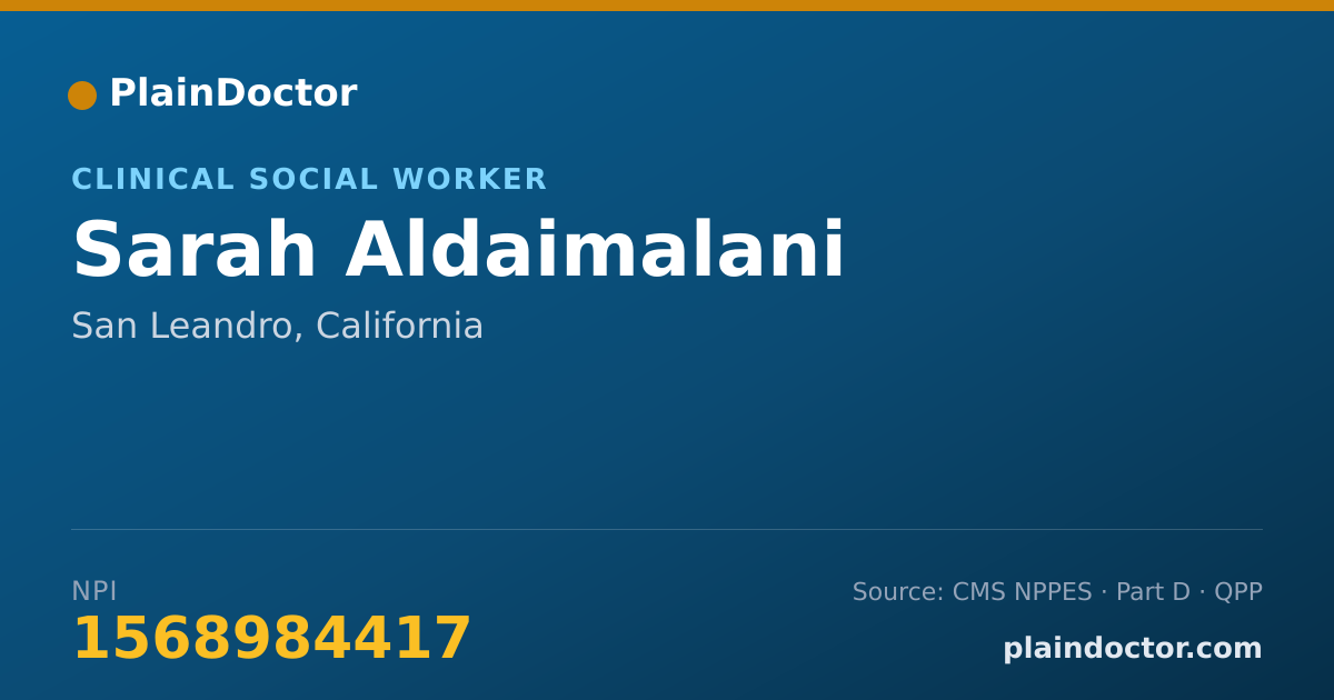 Shareable card for Sarah Aldaimalani - Clinical Social Worker, San Leandro, CA