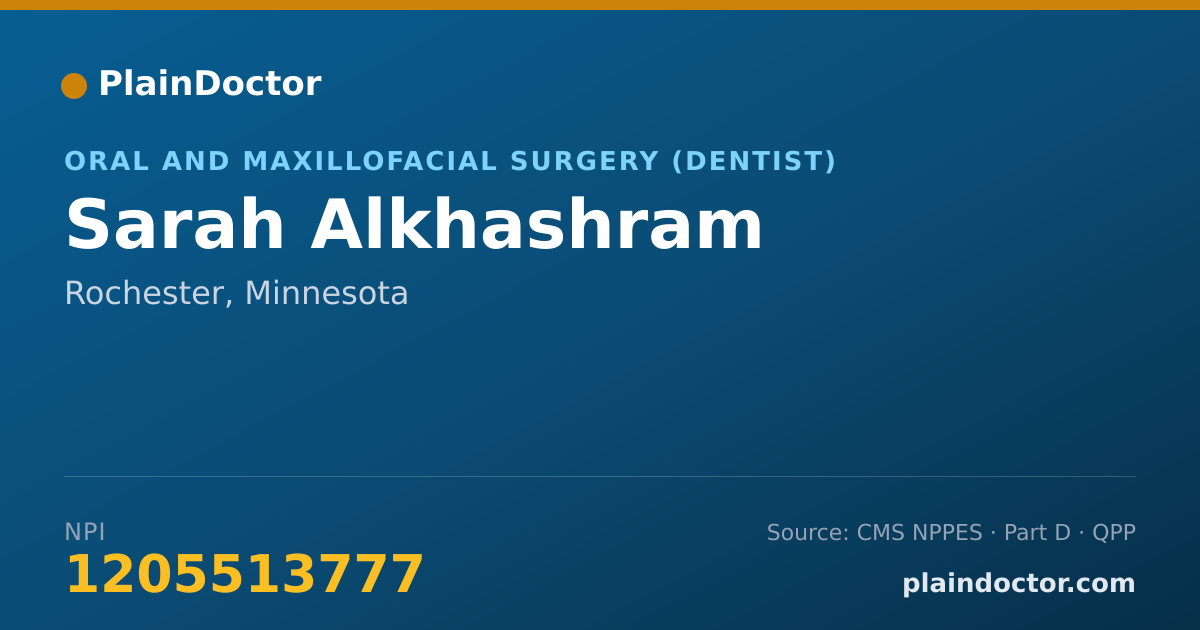 Shareable card for Sarah Alkhashram - Oral and Maxillofacial Surgery (Dentist), Rochester, MN