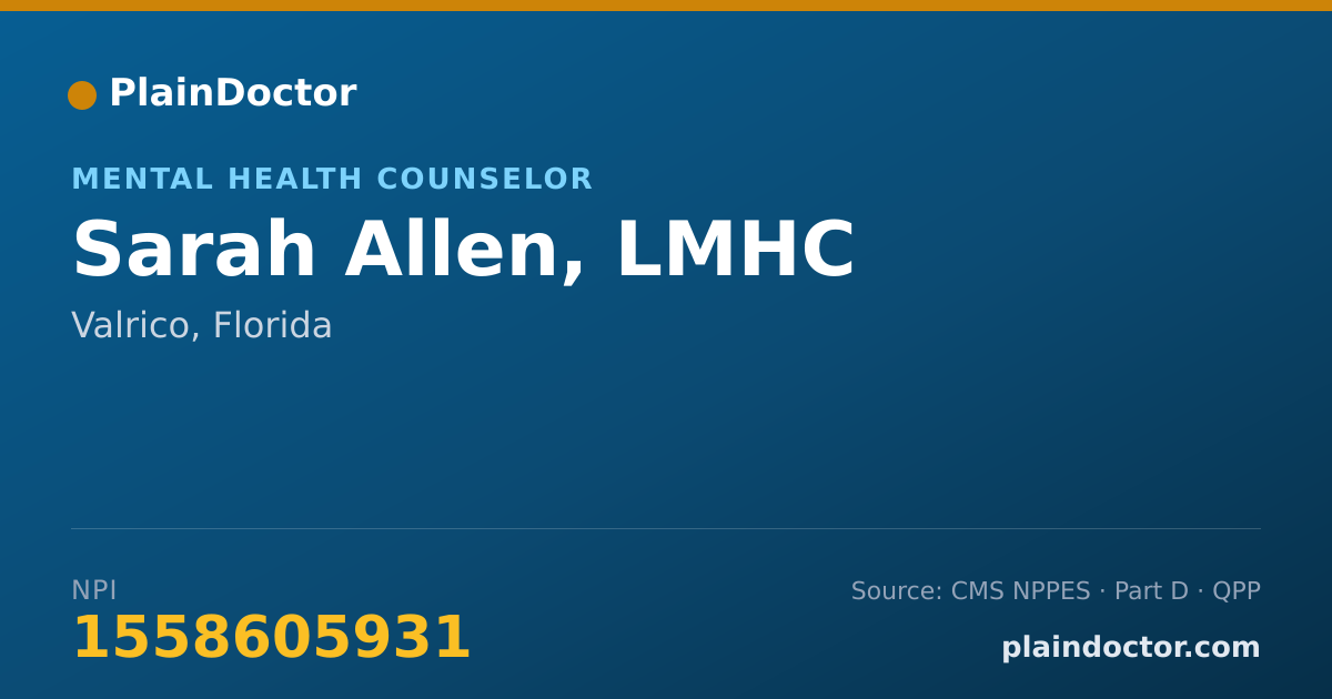 Shareable card for Sarah Allen, LMHC - Mental Health Counselor, Valrico, FL