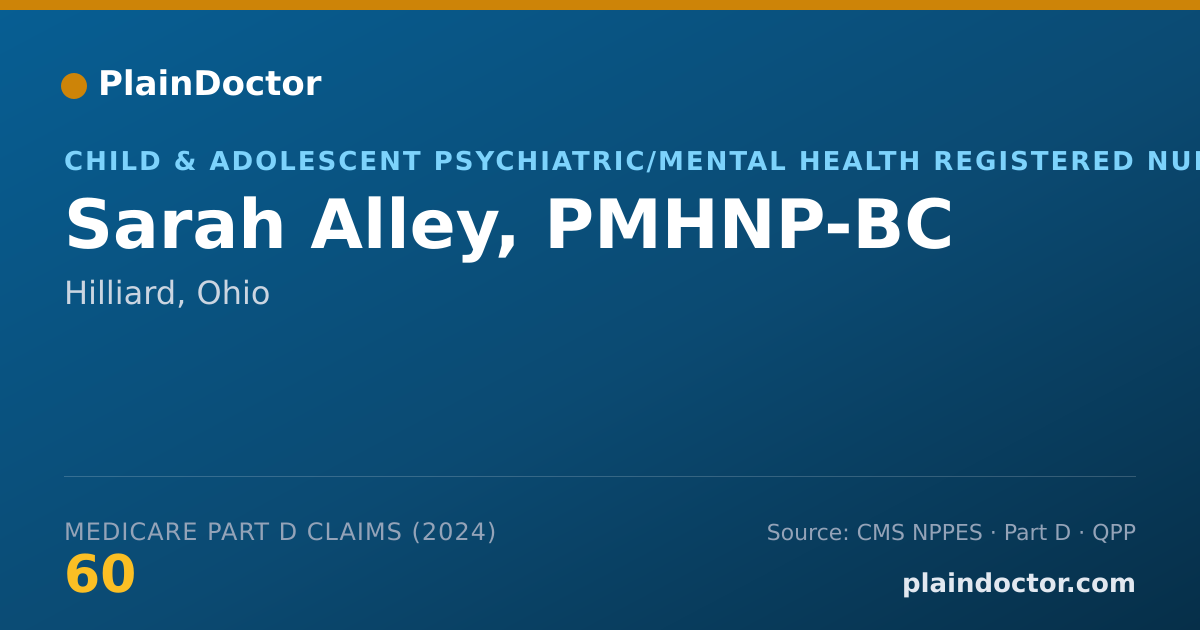 Shareable card for Sarah Alley, PMHNP-BC - Child & Adolescent Psychiatric/Mental Health Registered Nurse, Hilliard, OH