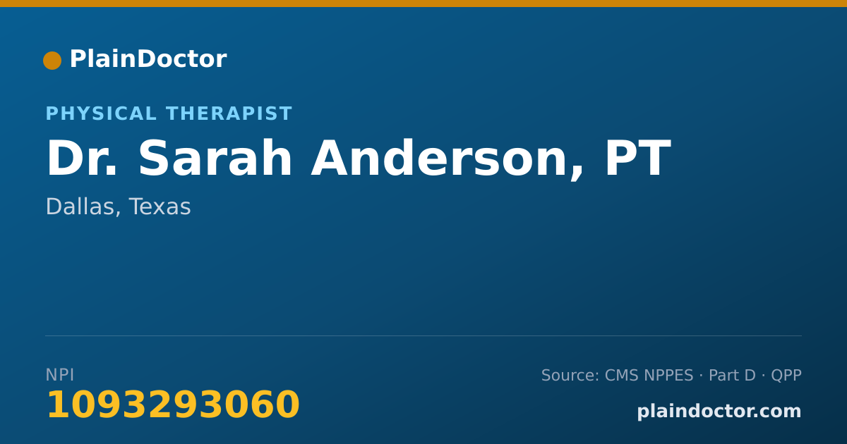 Shareable card for Sarah Anderson, PT - Physical Therapist, Dallas, TX
