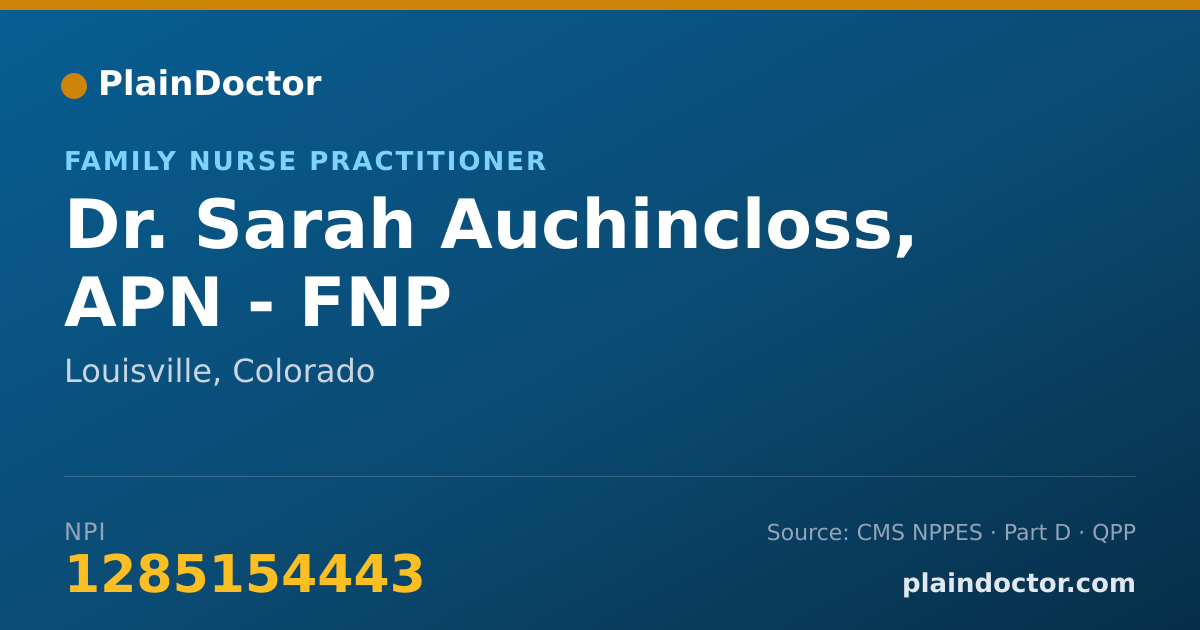 Shareable card for Sarah Auchincloss, APN - FNP - Family Nurse Practitioner, Louisville, CO
