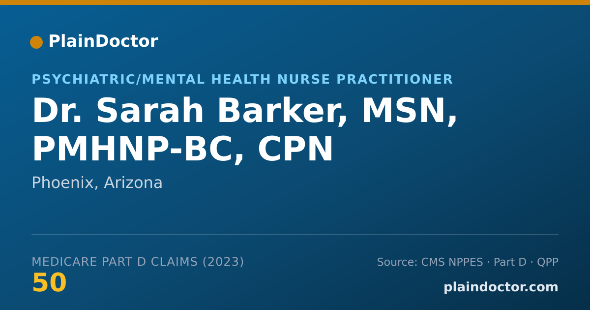 Shareable card for Sarah Barker, MSN, PMHNP-BC, CPN - Psychiatric/Mental Health Nurse Practitioner, Phoenix, AZ