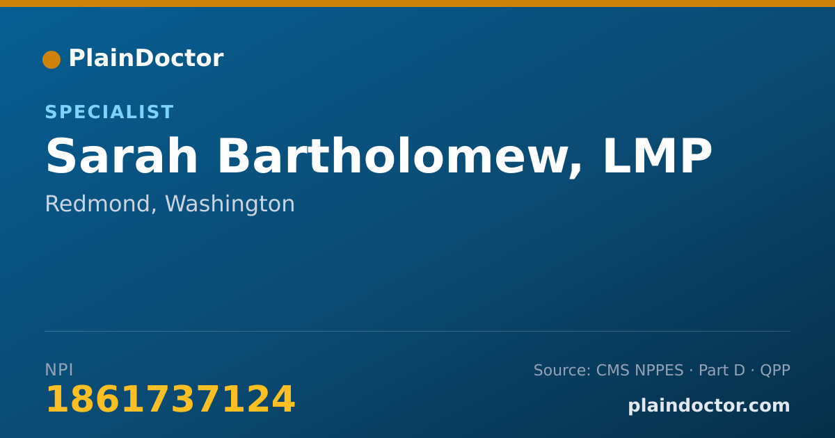 Shareable card for Sarah Bartholomew, LMP - Specialist, Redmond, WA