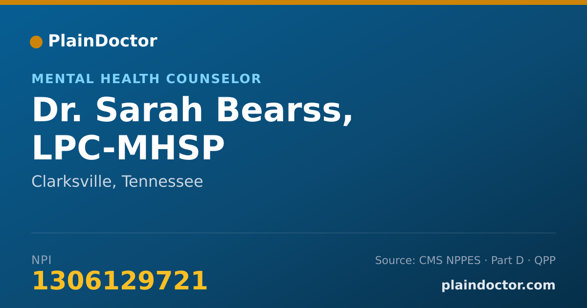 Shareable card for Sarah Bearss, LPC-MHSP - Mental Health Counselor, Clarksville, TN