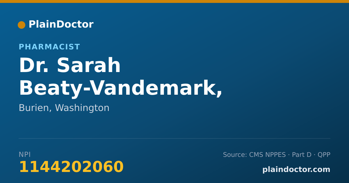 Shareable card for Sarah Beaty-Vandemark, PHARMD - Pharmacist, Burien, WA