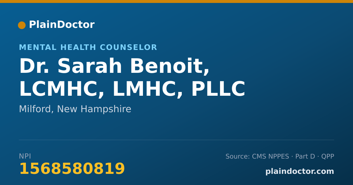 Shareable card for Sarah Benoit, LCMHC, LMHC, PLLC - Mental Health Counselor, Milford, NH