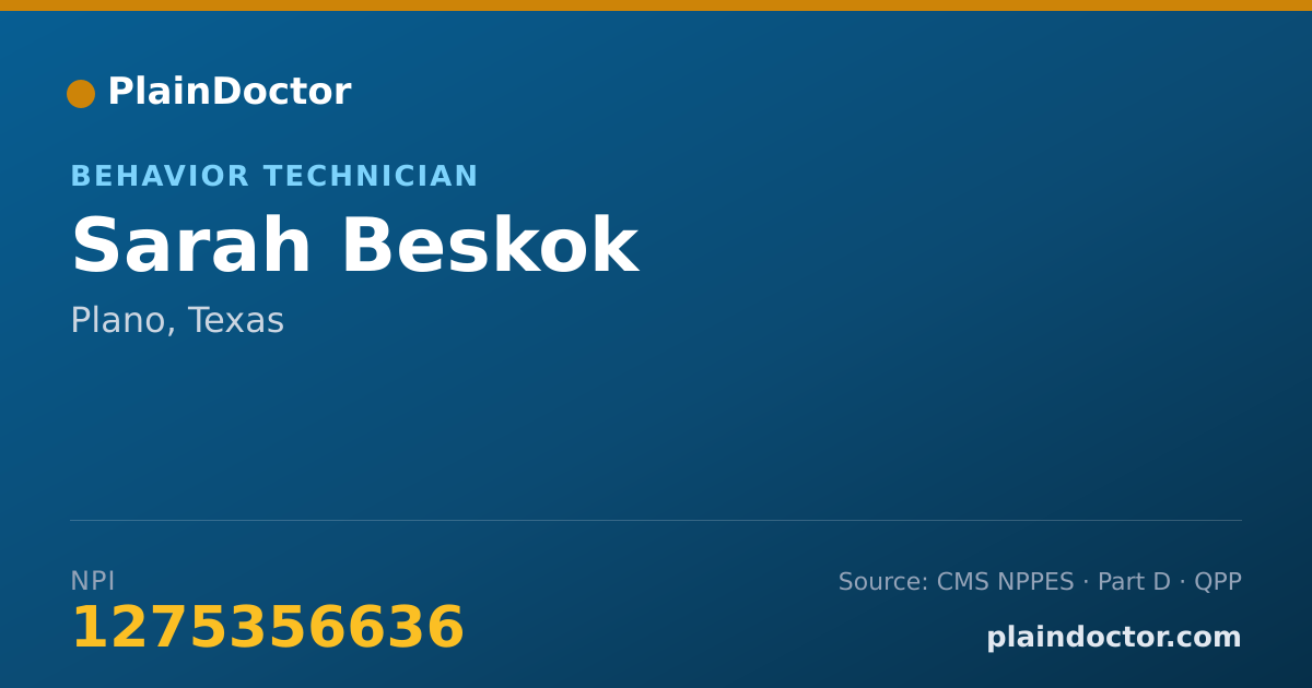 Shareable card for Sarah Beskok - Behavior Technician, Plano, TX