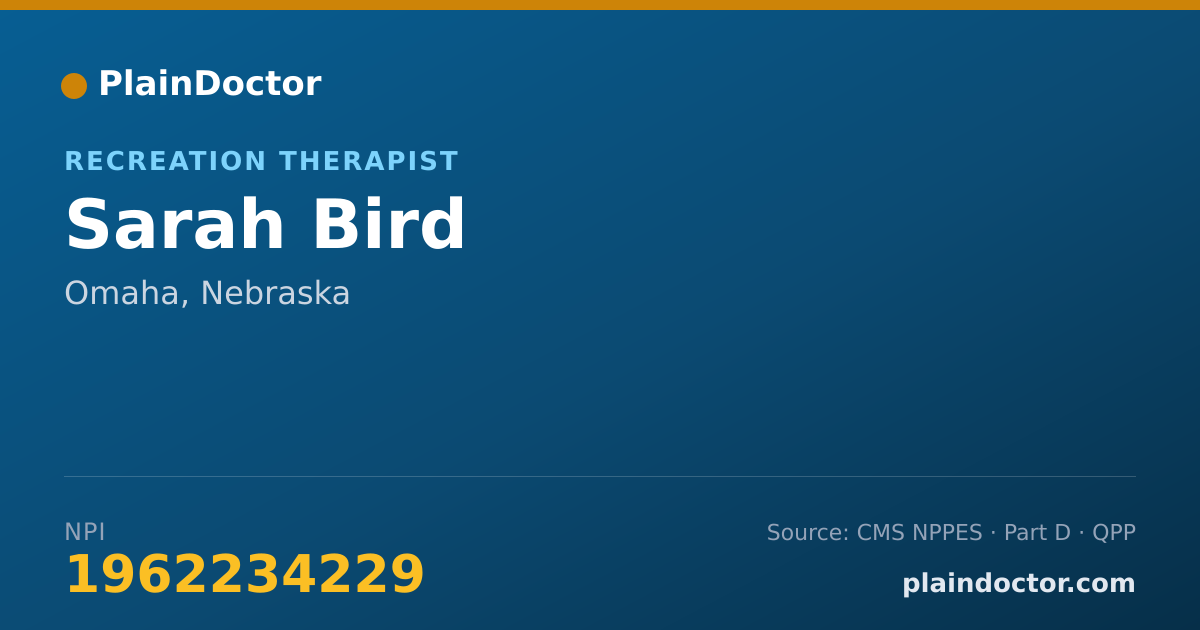 Shareable card for Sarah Bird - Recreation Therapist, Omaha, NE