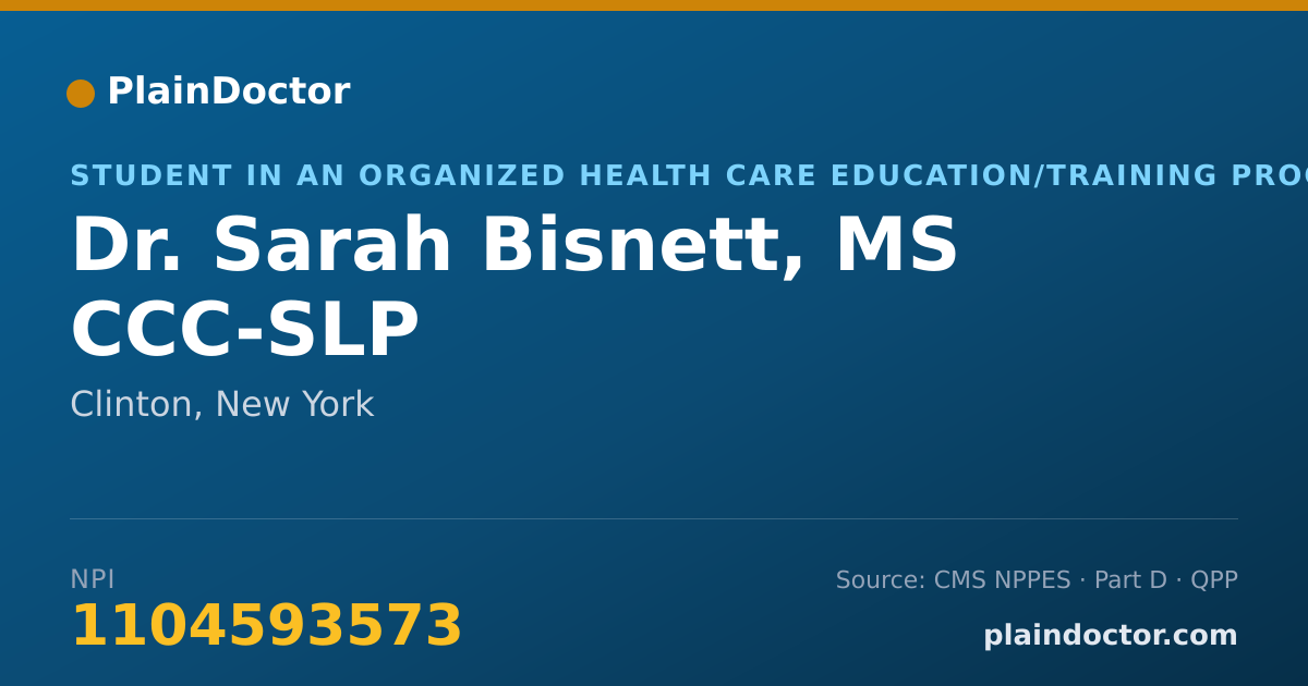 Shareable card for Sarah Bisnett, MS CCC-SLP - Student in an Organized Health Care Education/Training Program, Clinton, NY