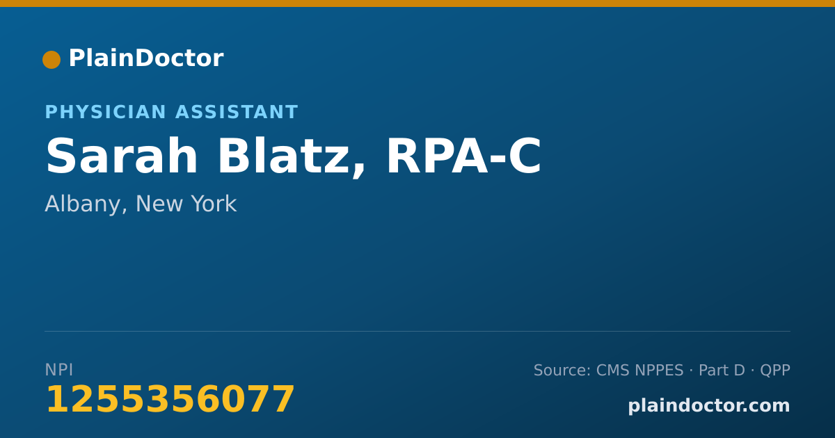 Shareable card for Sarah Blatz, RPA-C - Medical Physician Assistant, Albany, NY