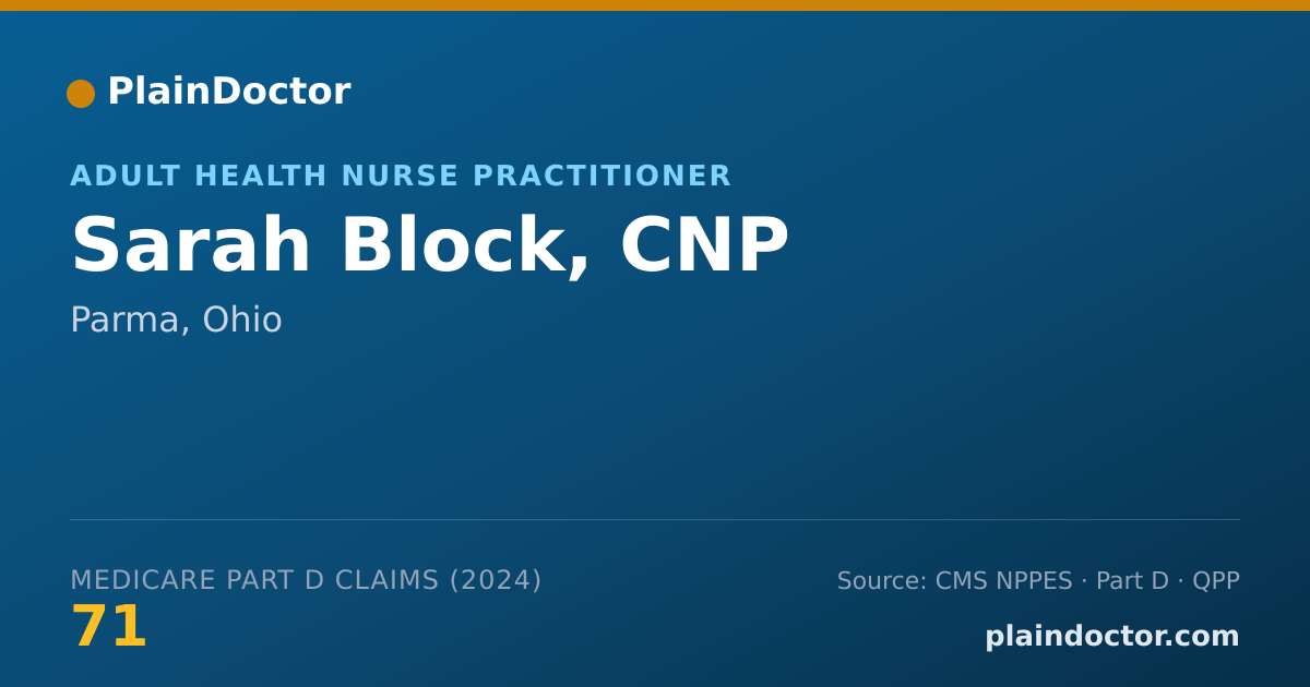 Shareable card for Sarah Block, CNP - Adult Health Nurse Practitioner, Parma, OH