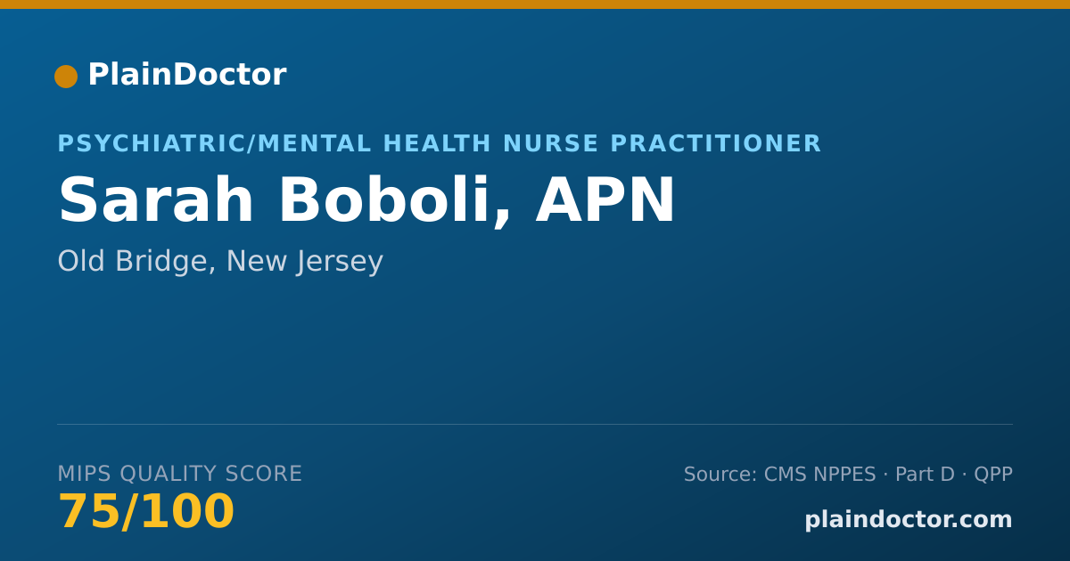 Shareable card for Sarah Boboli, APN - Psychiatric/Mental Health Nurse Practitioner, Old Bridge, NJ