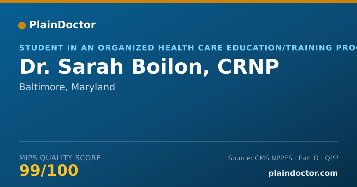 Shareable card for Sarah Boilon, CRNP - Student in an Organized Health Care Education/Training Program, Baltimore, MD
