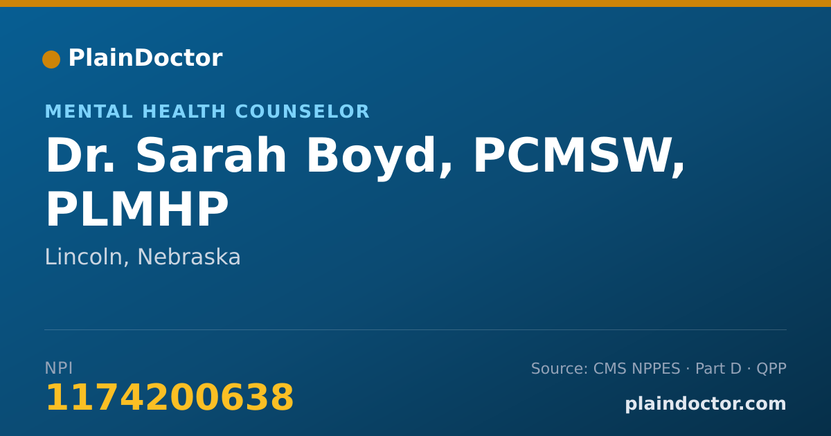 Shareable card for Sarah Boyd, PCMSW, PLMHP - Mental Health Counselor, Lincoln, NE