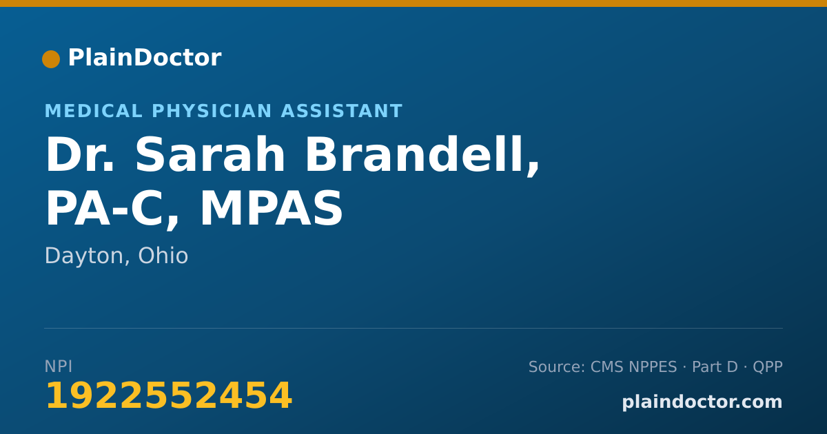 Shareable card for Sarah Brandell, PA-C, MPAS - Medical Physician Assistant, Dayton, OH
