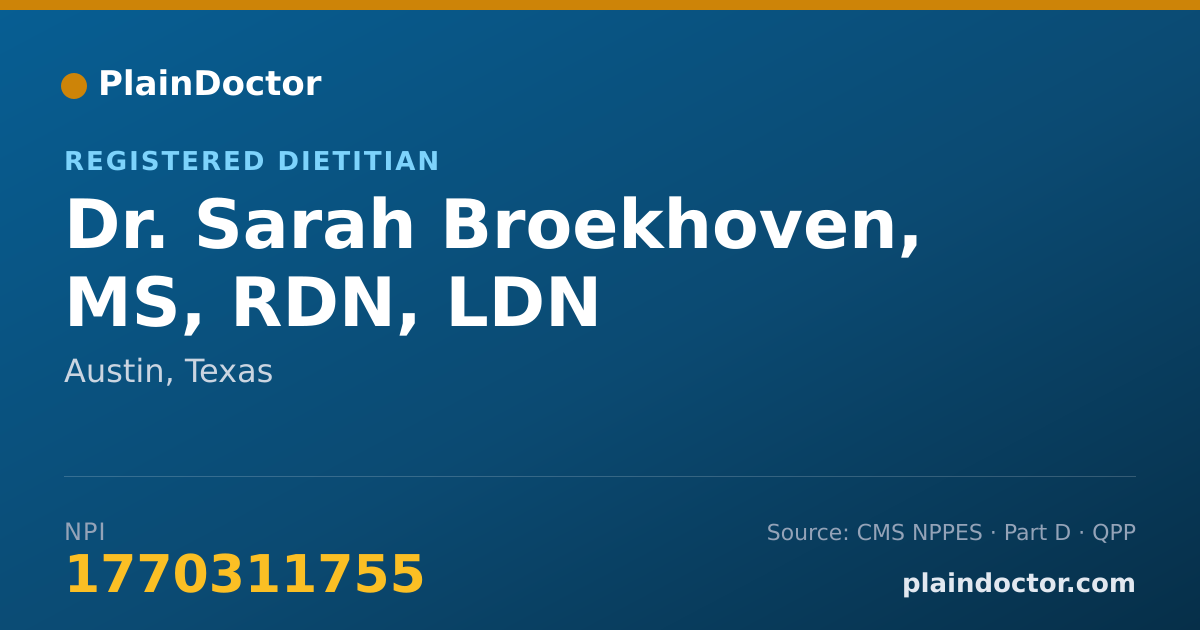 Shareable card for Sarah Broekhoven, MS, RDN, LDN - Registered Dietitian, Austin, TX