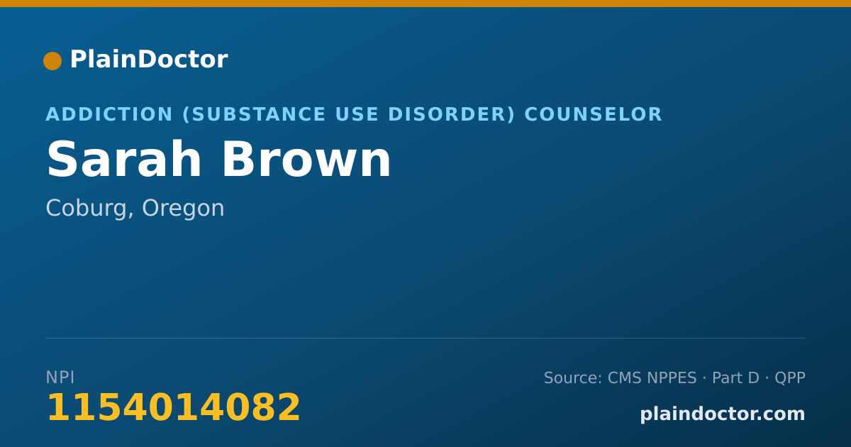 Shareable card for Sarah Brown - Addiction (Substance Use Disorder) Counselor, Coburg, OR
