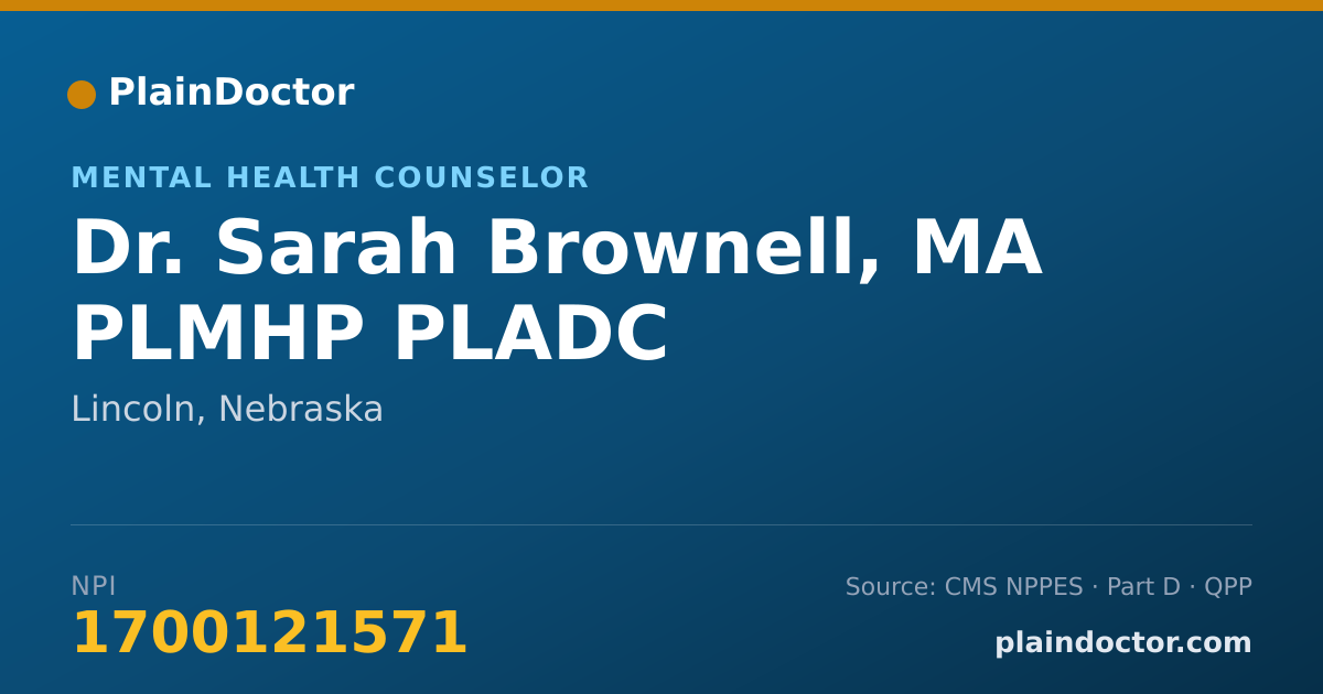 Shareable card for Sarah Brownell, MA PLMHP PLADC - Mental Health Counselor, Lincoln, NE