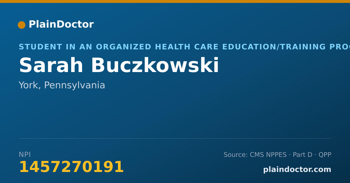 Shareable card for Sarah Buczkowski - Student in an Organized Health Care Education/Training Program, York, PA