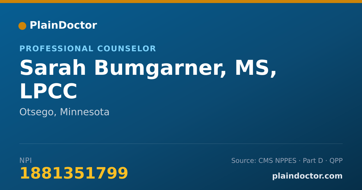 Shareable card for Sarah Bumgarner, MS, LPCC - Mental Health Counselor, Otsego, MN