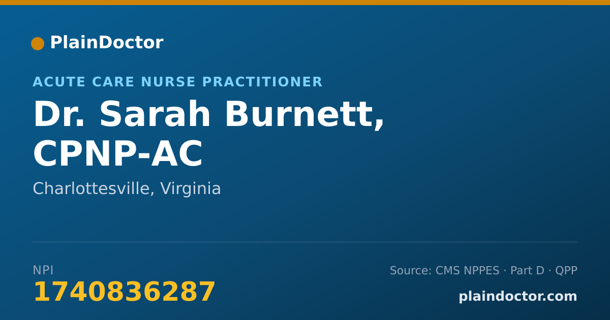 Shareable card for Sarah Burnett, CPNP-AC - Acute Care Nurse Practitioner, Charlottesville, VA