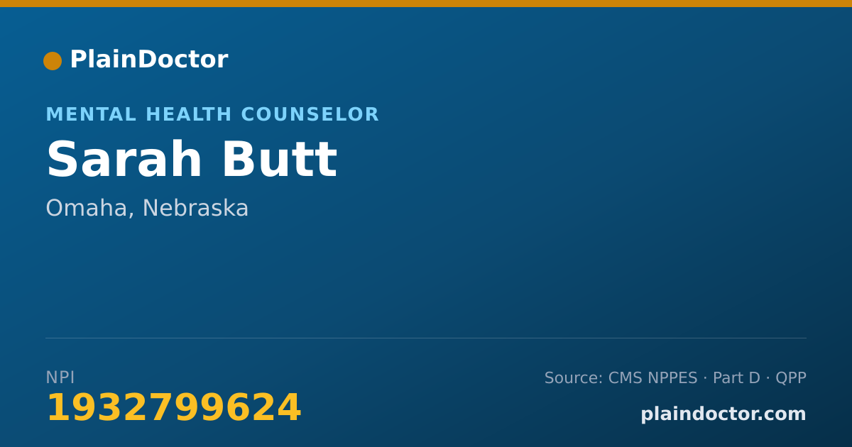 Shareable card for Sarah Butt - Mental Health Counselor, Omaha, NE