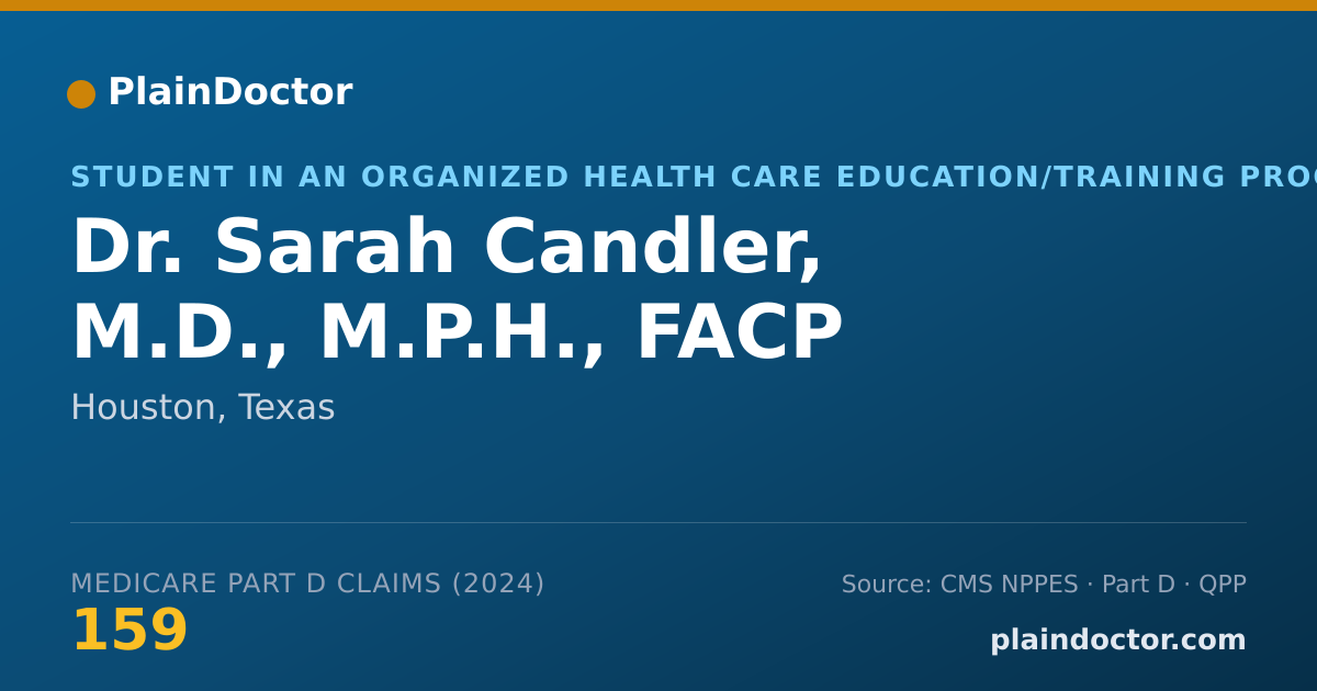 Shareable card for Sarah Candler, M.D., M.P.H., FACP - Student in an Organized Health Care Education/Training Program, Houston, TX