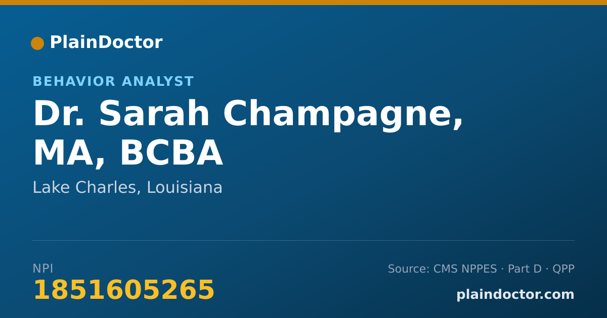 Shareable card for Sarah Champagne, MA, BCBA - Behavior Analyst, Lake Charles, LA