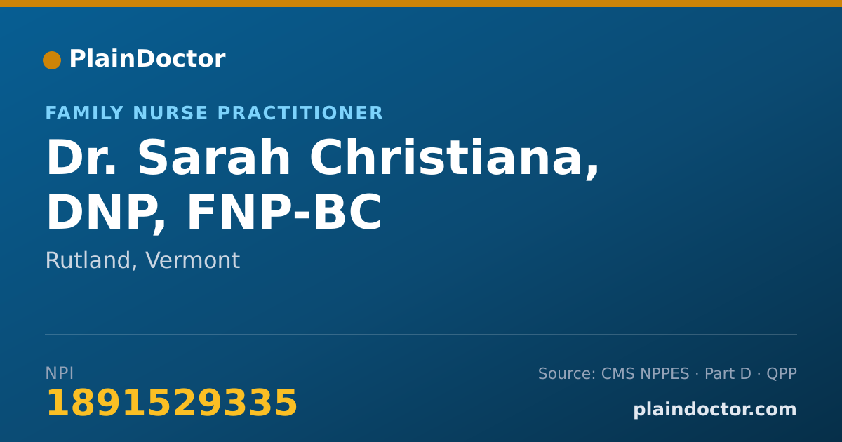 Shareable card for Sarah Christiana, DNP, FNP-BC - Family Nurse Practitioner, Rutland, VT