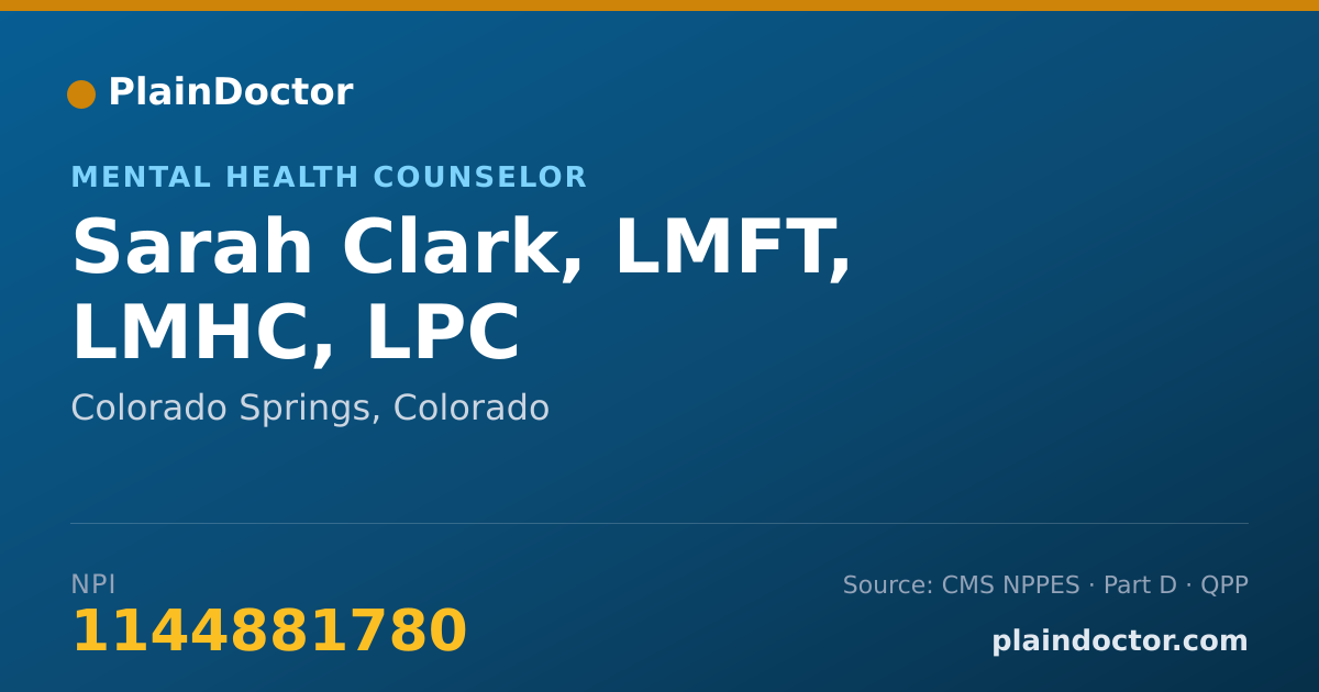 Shareable card for Sarah Clark, LMFT, LMHC, LPC - Mental Health Counselor, Colorado Springs, CO