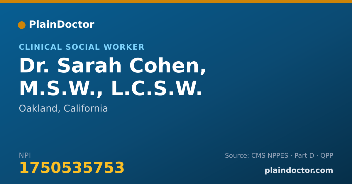 Shareable card for Sarah Cohen, M.S.W., L.C.S.W. - Clinical Social Worker, Oakland, CA