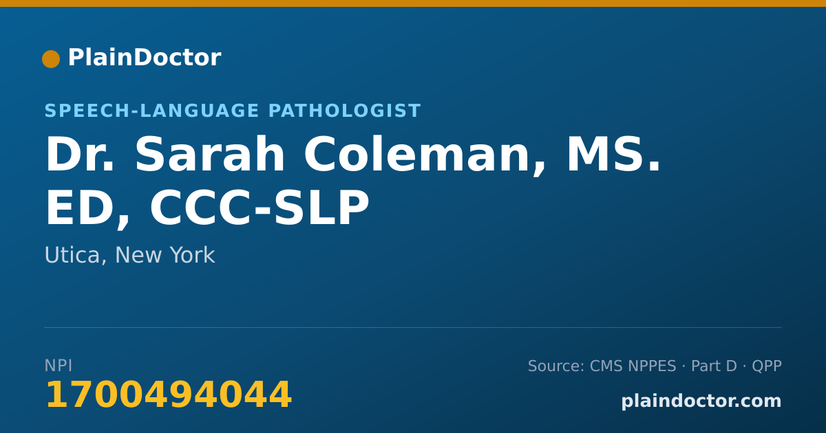 Shareable card for Sarah Coleman, MS. ED, CCC-SLP - Speech-Language Pathologist, Utica, NY