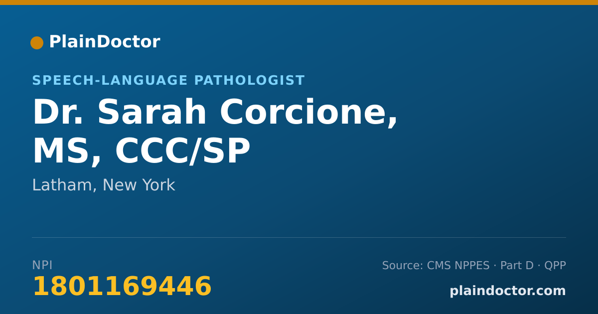 Shareable card for Sarah Corcione, MS, CCC/SP - Speech-Language Pathologist, Latham, NY
