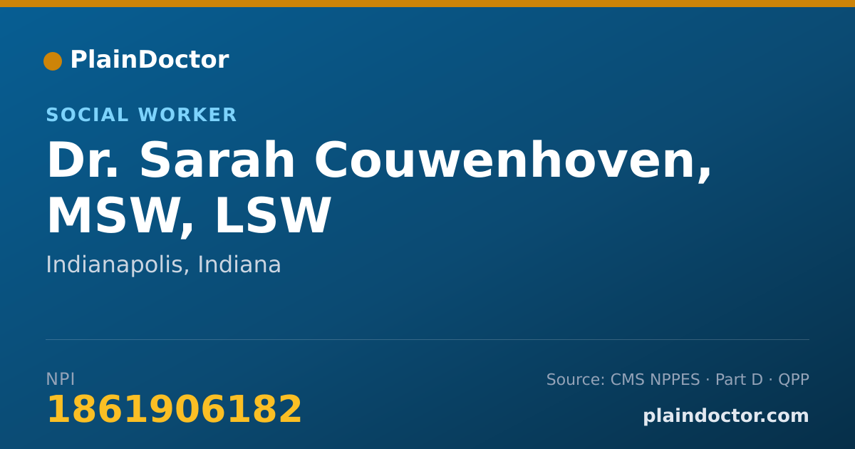 Shareable card for Sarah Couwenhoven, MSW, LSW - Social Worker, Indianapolis, IN