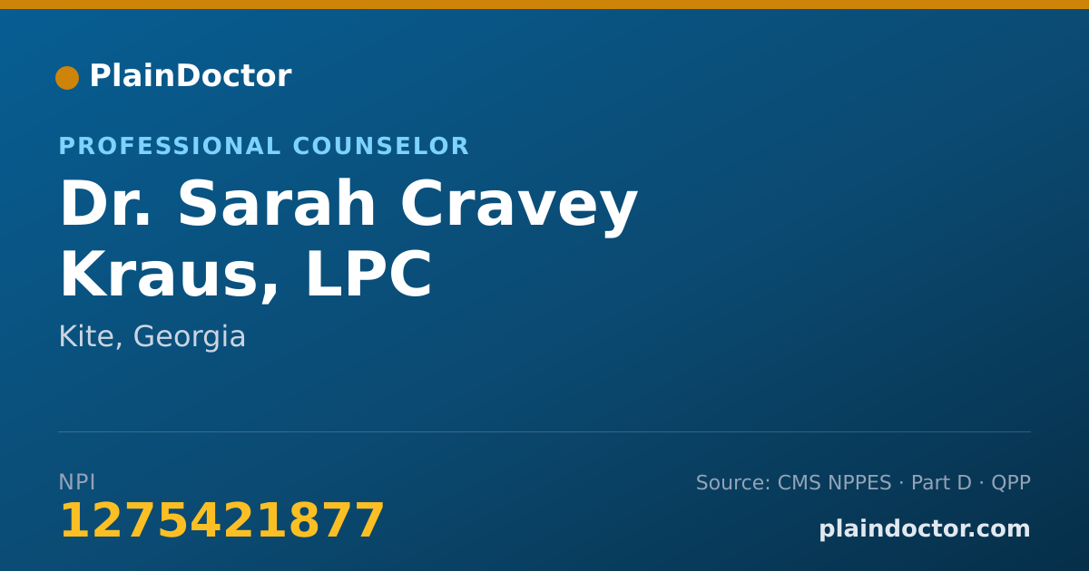 Shareable card for Sarah Cravey Kraus, LPC - Professional Counselor, Kite, GA