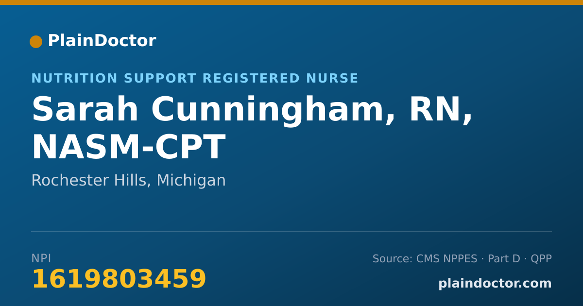 Shareable card for Sarah Cunningham, RN, NASM-CPT - Nutrition Support Registered Nurse, Rochester Hills, MI
