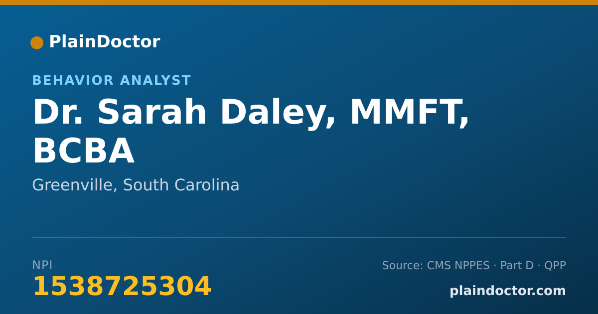 Shareable card for Sarah Daley, MMFT, BCBA - Behavior Analyst, Greenville, SC