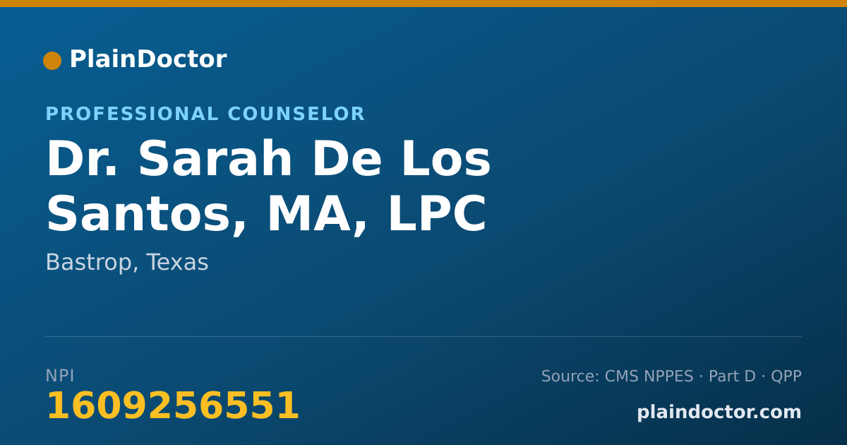 Shareable card for Sarah De Los Santos, MA, LPC - Professional Counselor, Bastrop, TX