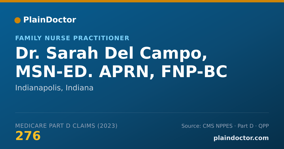 Shareable card for Sarah Del Campo, MSN-ED. APRN, FNP-BC - Family Nurse Practitioner, Indianapolis, IN