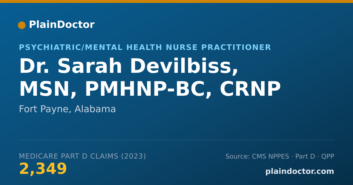 Shareable card for Sarah Devilbiss, MSN, PMHNP-BC, CRNP - Psychiatric/Mental Health Nurse Practitioner, Fort Payne, AL
