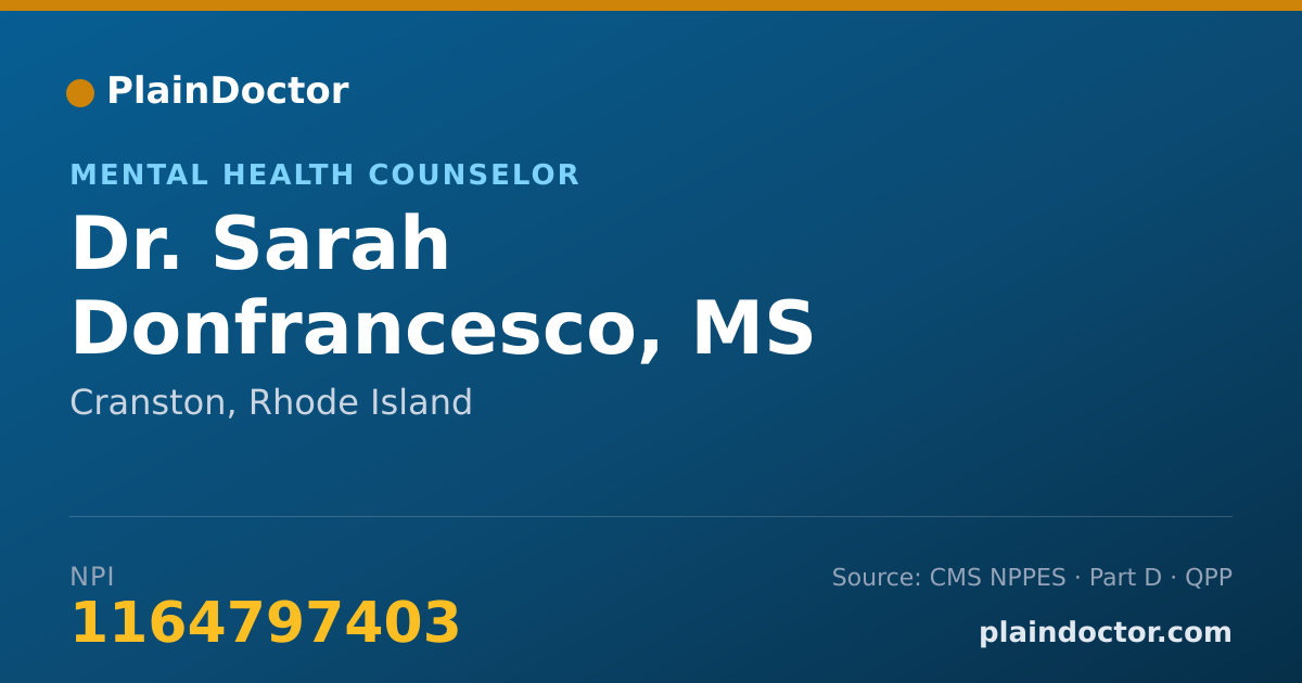 Shareable card for Sarah Donfrancesco, MS - Mental Health Counselor, Cranston, RI