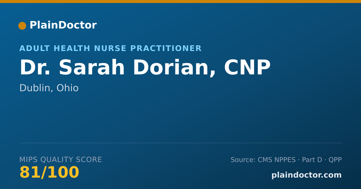 Shareable card for Sarah Dorian, CNP - Adult Health Nurse Practitioner, Dublin, OH