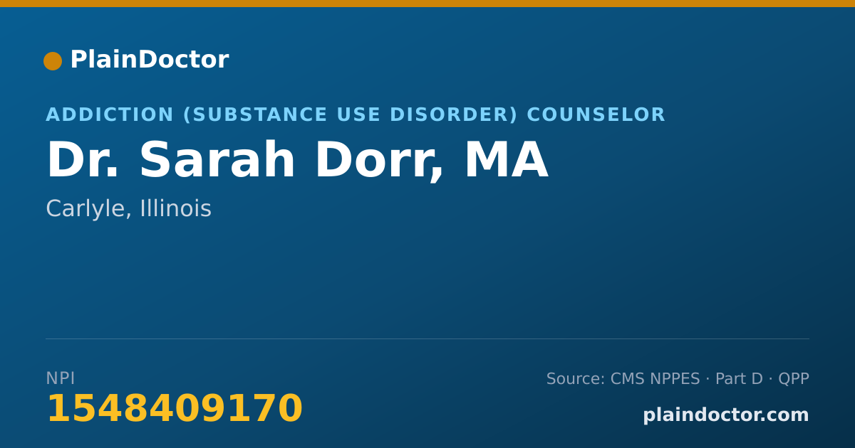 Shareable card for Sarah Dorr, MA - Addiction (Substance Use Disorder) Counselor, Carlyle, IL