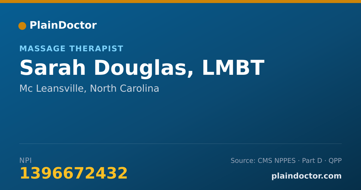 Shareable card for Sarah Douglas, LMBT - Massage Therapist, Mc Leansville, NC