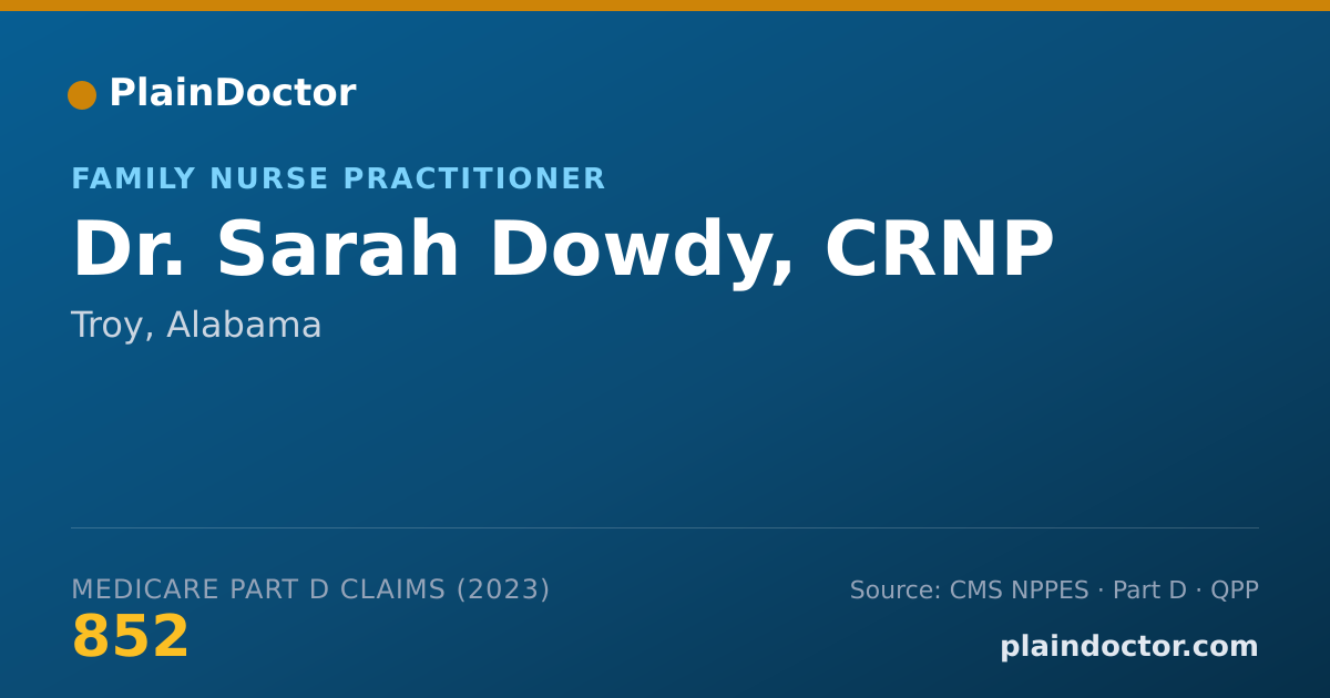 Shareable card for Sarah Dowdy, CRNP - Family Nurse Practitioner, Troy, AL