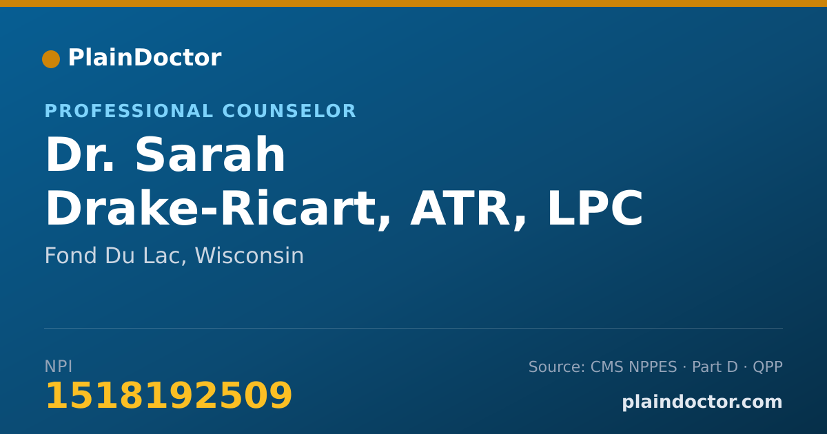 Shareable card for Sarah Drake-Ricart, ATR, LPC - Professional Counselor, Fond Du Lac, WI