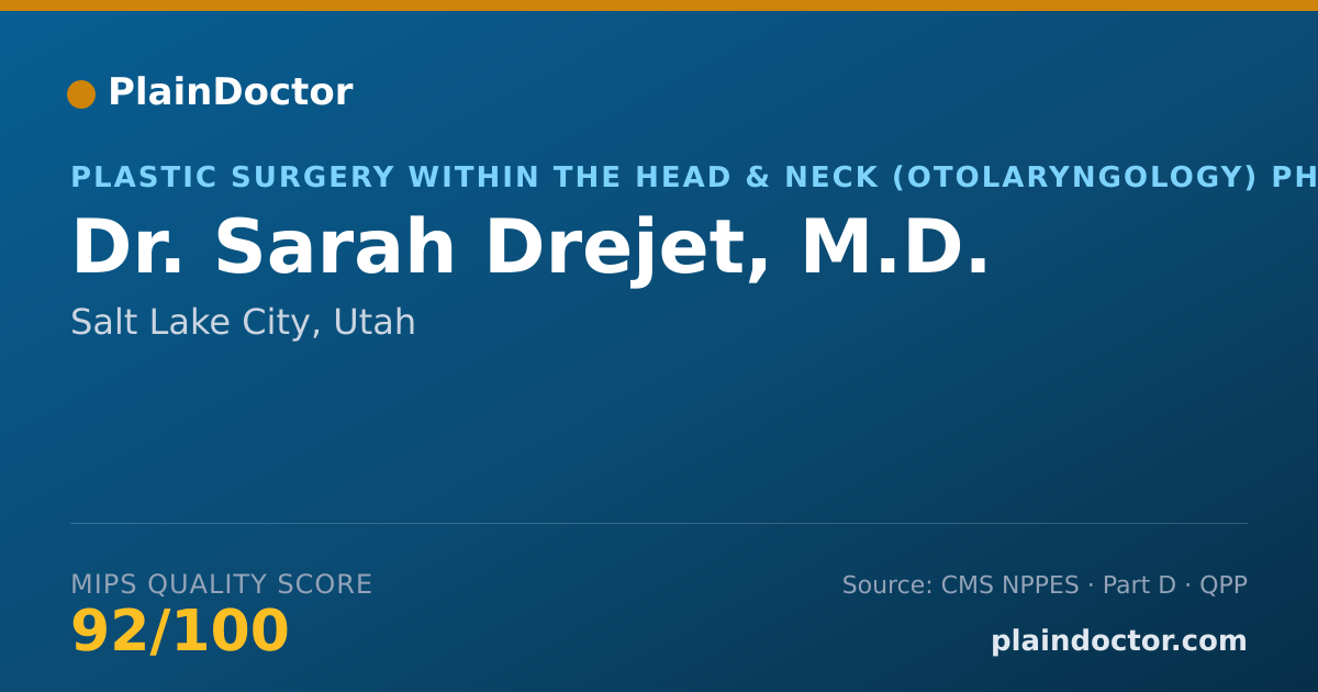 Shareable card for Sarah Drejet, M.D. - Plastic Surgery within the Head & Neck (Otolaryngology) Physician, Salt Lake City, UT