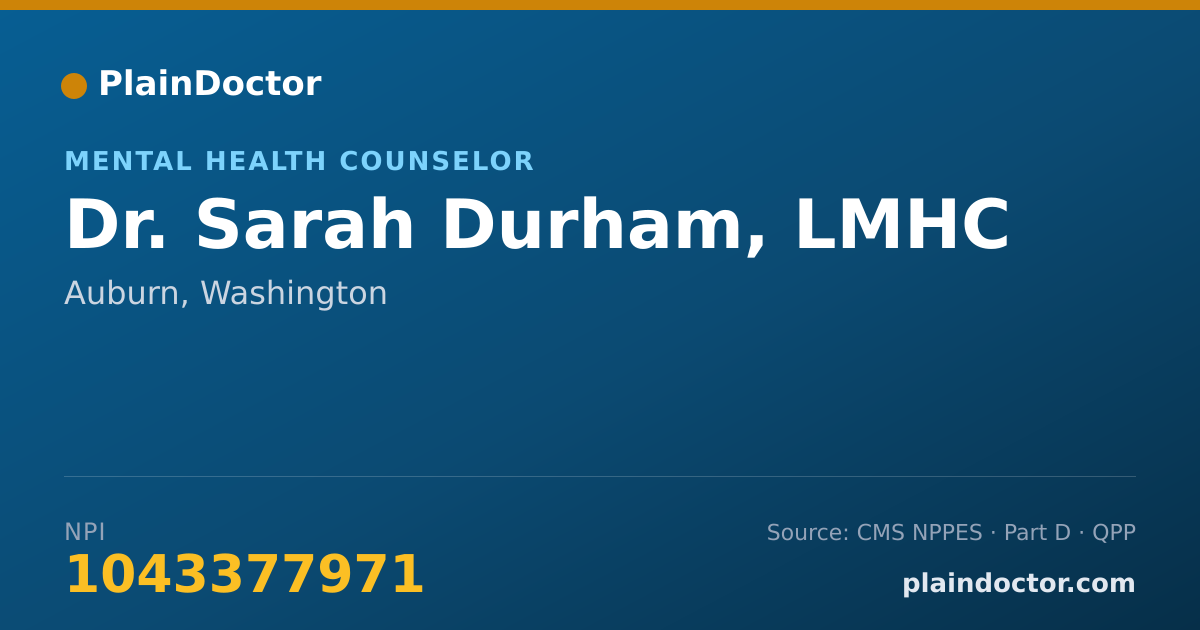 Shareable card for Sarah Durham, LMHC - Mental Health Counselor, Auburn, WA