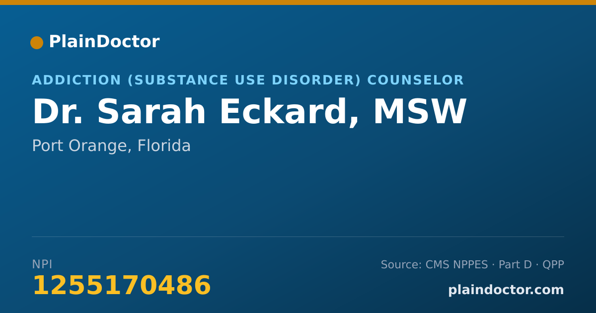 Shareable card for Sarah Eckard, MSW - Addiction (Substance Use Disorder) Counselor, Port Orange, FL